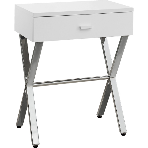 24" Accent Table or Nightstand in Glossy White & Chrome